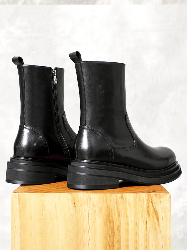 Leatherwork Designs - รองเท้าบูทเชลซีลำลองหัวมนหนังวัวแท้สำหรับผู้ชาย รองเท้าหุ้มข้อกลางน่อง หนังแท้ รองเท้าบูททำงานแบบทางการสำหรับผู้ชาย